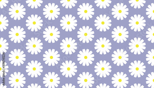 Seamless White Daisy  Wildflower Pattern, Retro Floral Vector Background.
