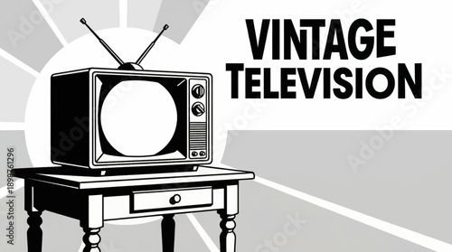 Vintage Television Set Household Object Retro Black and White Background Vector Illustration