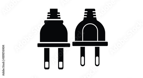 Two black and white icons depicting electrical power plugs