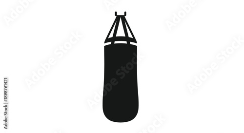 Simple black and white illustration of a hanging punching bag