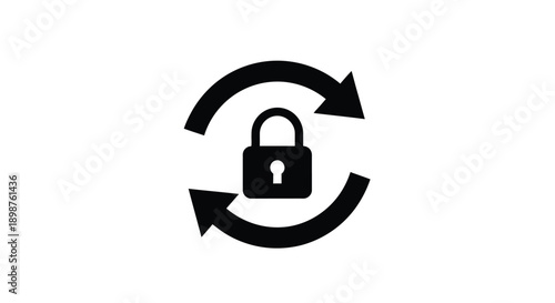 Black padlock within a circular arrow symbol on a white background