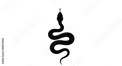 A minimalist illustration of a black snake in a coiled position