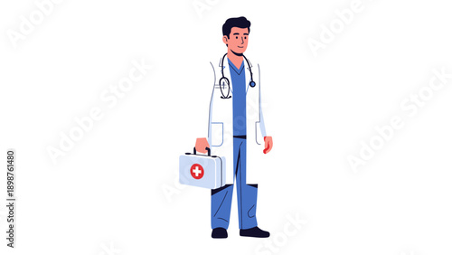 Doctor with a First Aid Kit: A dedicated medical professional stands ready, holding a first aid kit. The image radiates expertise and care.
