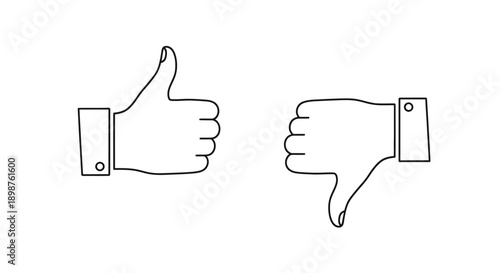 Two hand gestures a thumbs up and a thumbs down in outline