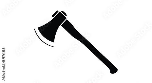 Simple black silhouette of a traditional lumberjack axe on white