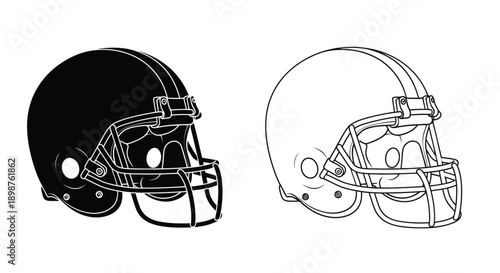 American football helmets in contrasting black and white outlines