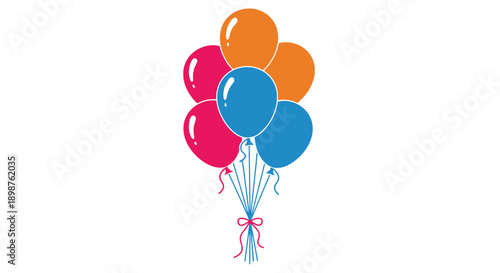 A cluster of colorful balloons tied together with a pink ribbon