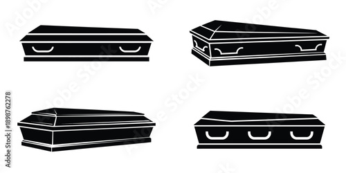 Victorian Style Coffin and Casket Silhouette Vector Set - Gothic Horror Funeral and Mortuary Icons for Halloween Design and Occult Graphics