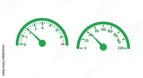 Two green gauge indicators displaying numerical values with red accents