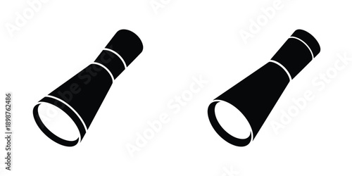 Vector Set of Flashlight Beam Icons – Minimalist Black and White Spotlight Flashlight Icons in Isometric View for UX/UI Design and Navigation Symbols