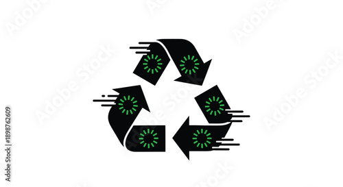 Black recycling symbol with green chasing arrows on a white background
