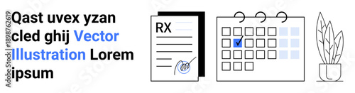 Appointment scheduling, medical organization, pharmacy management, medication reminders, planning efficiency, health logistics. Prescription form, calendar with a marked date, and a potted plant
