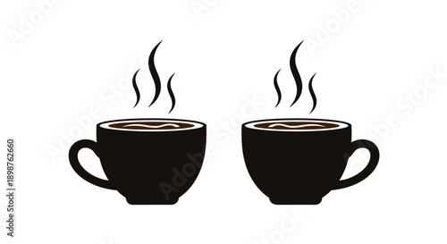 Two dark cups of coffee with rising steam a simple illustration