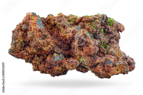 Oxidized Copper Ore Specimen on White Background