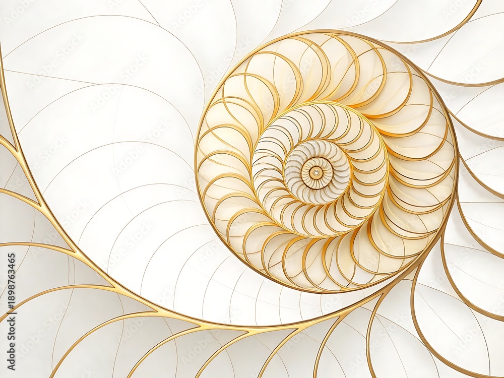 Obraz premium Golden spiral fractal design with elegant white and gold tones