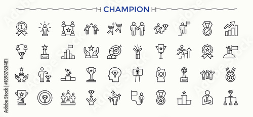 Set of Championship line icon. Contains such icons as cup, trophy, achievement, award, competition and more. Modern linear icons. Rank icon set. Vector artwork and illustration.