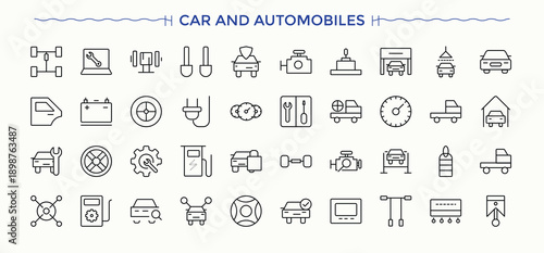 Automobile line icon set. Featuring spare, automotive, element, auto, parts, service and more. Auto line icon set. Line symbol and sign. Vector collections.