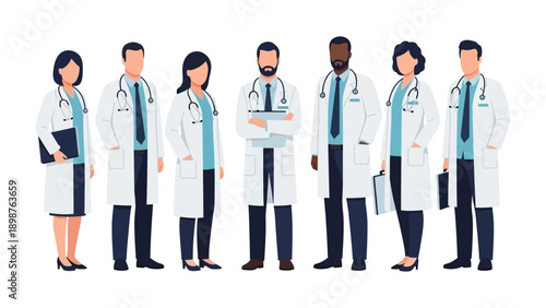 Medical Team Portrait: A distinguished medical team, arrayed in pristine white coats and stethoscopes, projects an image of expertise, compassion, and unity. capturing the essence of healthcare