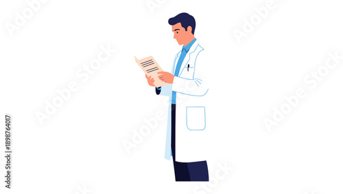 Medical Professional's Focus: A dedicated medical professional, clad in a crisp white coat, meticulously examines a document, signifying expertise and commitment.