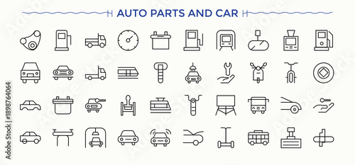 Auto Parts icon. Auto icon set. Trendy minimal icons. Contain linear symbols automobile, auto, element, repair, engine and more. Editable stroke. Vector collection.