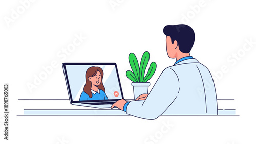 Telemedicine Consultation: A doctor is having a virtual consultation with a patient, using the laptop to provide remote healthcare services. 
