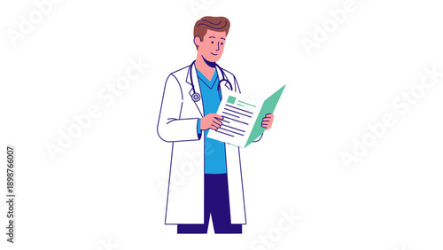 Medical Professional Analyzing Documentation: A dedicated medical professional reviews a document, stethoscope around neck, embodying expertise, care, and attention to detail. 
