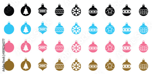 Set of colorful Christmas ornaments and baubles with festive designs isolated on white background