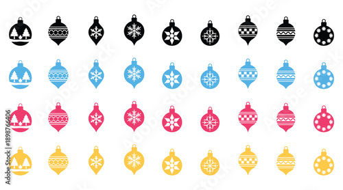 Colorful Christmas baubles set isolated on white background festive holiday decorations