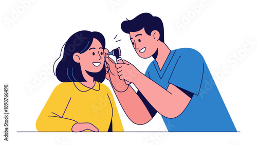 Ear Examination: A healthcare professional is gently examining a patient's ear with an otoscope, highlighting the importance of health checkups.