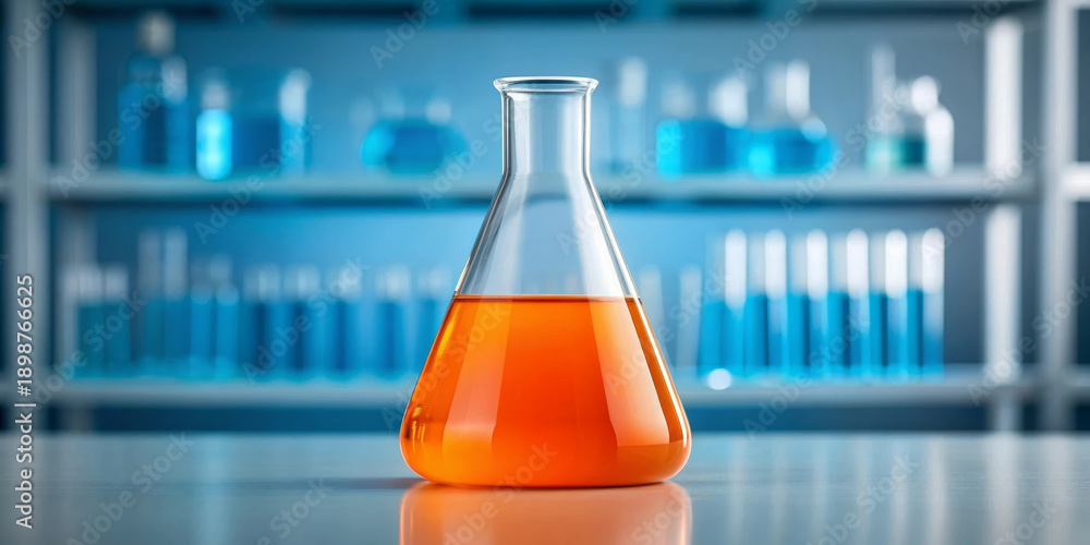 custom made wallpaper toronto digitalChemistry flask orange liquid laboratory glassware scientific experiment transparent container science research clean modern reflective surface focus