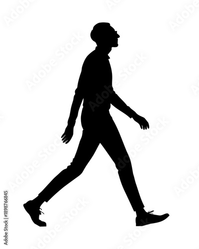 vector silhouette of a man walking sideways isolated on white background