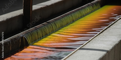 Wallpaper Mural Flowing liquid gradient macro close up orange yellow green industrial channel sunlight reflection abstract pattern smooth surface vibrant color water movement modern texture Torontodigital.ca