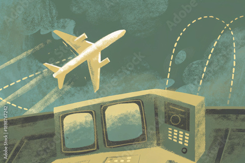 Wallpaper Mural Airplane control tower digital firewall flight path aviation technology security sky communication travel and navigation are depicted as airplane route is interrupted by digital barrier creating Torontodigital.ca