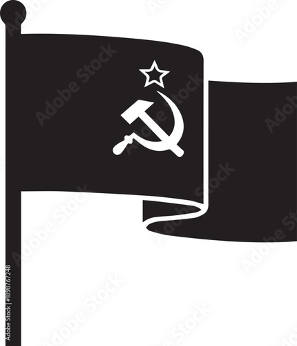 Communist flag with hammer and sickle symbol waving