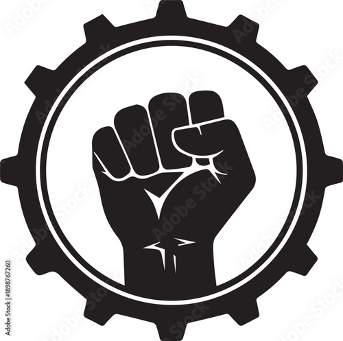 Strong fist in gear symbol representing power and activism
