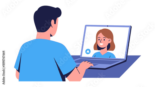 Virtual Connection: A modern illustration showing an individual in front of a laptop engaging in a video call.