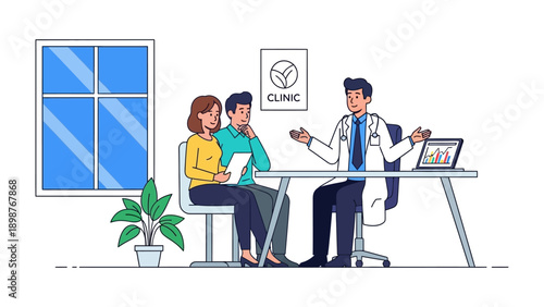 Medical Consultation: An illustrated scene of a medical consultation, where a doctor is explaining to the patient.