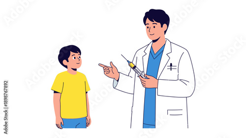 Vaccination Consultation: A doctor explains the process of vaccination to a young patient, highlighting the importance of preventative care and the assurance of well-being.