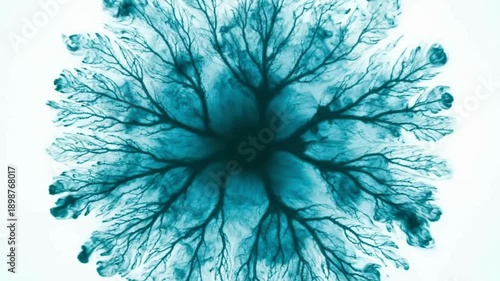 Abstract botanical pattern showcasing the intricate beauty of dendritic structures, reminiscent of a microscopic tree in shades of blue. 