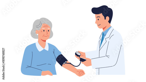 Blood Pressure Check: A caring doctor, in a pristine clinic, checks the blood pressure of a patient, emphasizing the importance of healthcare.