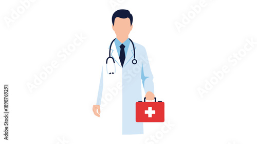 Medical Professional with a Briefcase: A composed medical professional, clad in a crisp white coat and a stethoscope, carries a first-aid kit, ready to offer care.