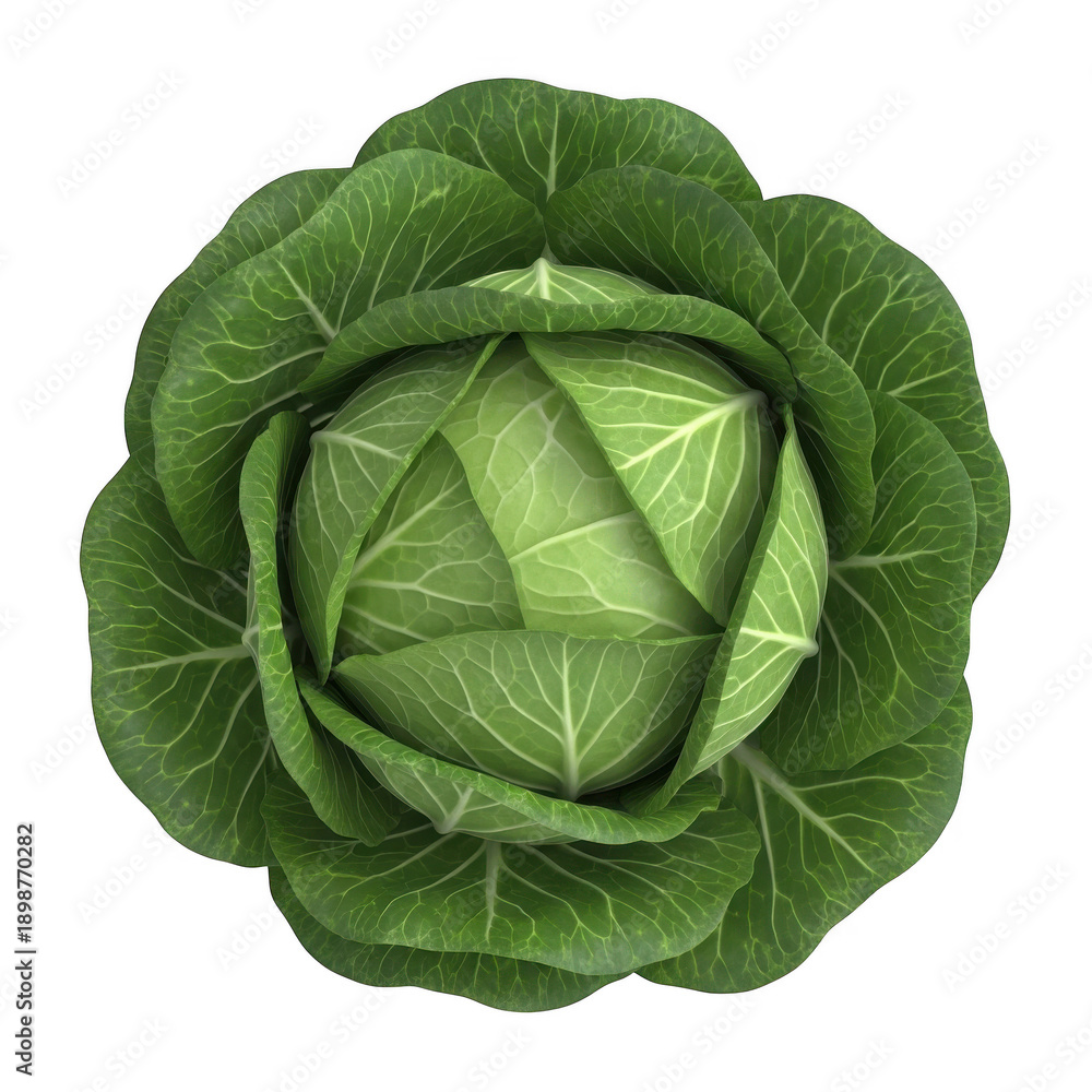 Fototapeta premium Fresh green cabbage head isolated on transparent background