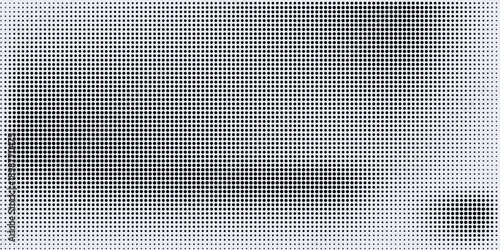 Hexagon halftone gradient texture. Abstract black and white spotted grunge background. Geometric retro tech wallpaper. Fading wavy hexagonal pattern backdrop. Vector vanishing honeycomb grunge