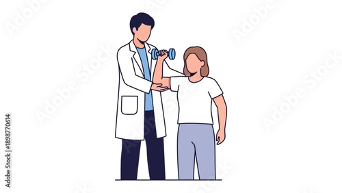 Rehabilitation Exercise: A medical professional guides a patient through an exercise using a dumbbell, focused on strengthening and recovery.