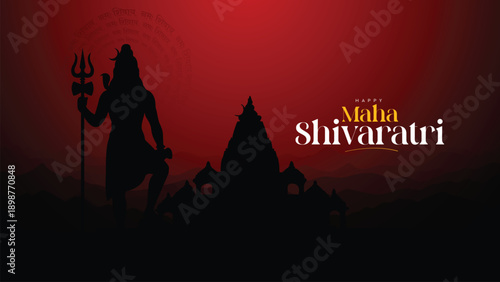 Maha Shivaratri Background with Lord Shiva Silhouette and Temple at Night