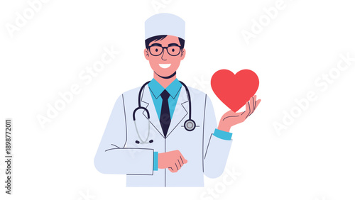 Caring hand and healthy heart: A compassionate healthcare professional extends a gesture of care, holding aloft a vibrant red heart symbol, representing wellness and medical support. 