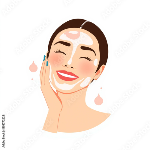 self-care A woman applying a facial mask on transparent background