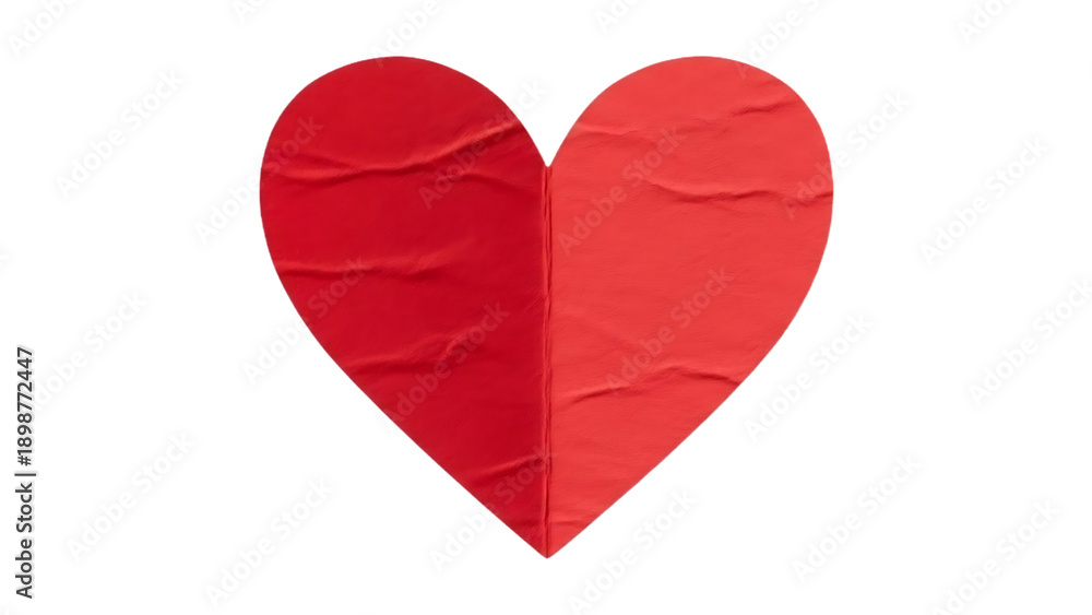 Fototapeta premium ​Red Wrinkled Paper Heart Sticker Isolated on transparent background