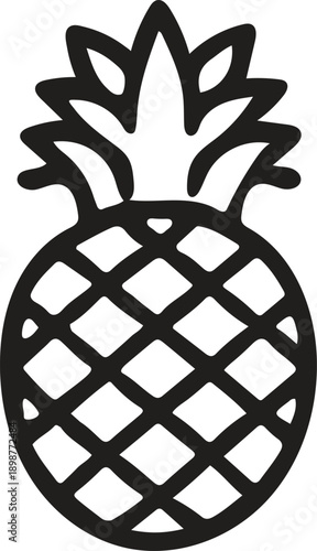 Minimal Pineapple Icon Vector Illustration in Black and White, Simple Tropical Fruit Symbol, Flat Design Logo Isolated on White Background.