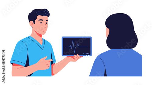 Medical Consultation: A healthcare professional presents a patient with a visual representation of heart activity on a screen. This image encapsulates the essence of medical consultation, trust.